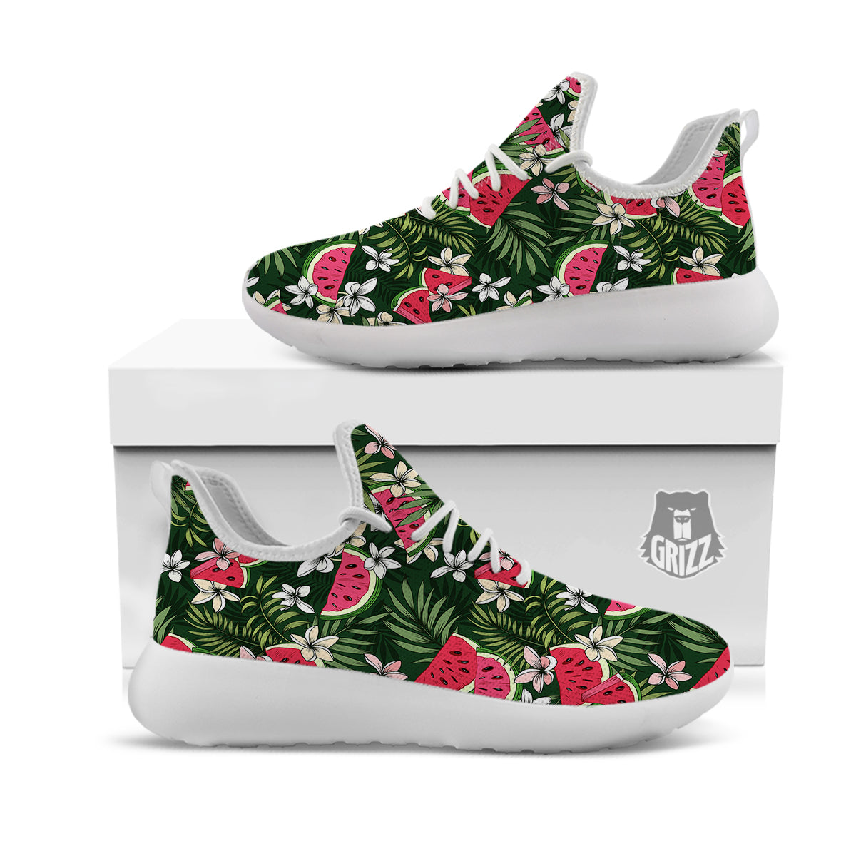 Watermelon Leaves Tropical Print Pattern White Athletic Shoes-grizzshop