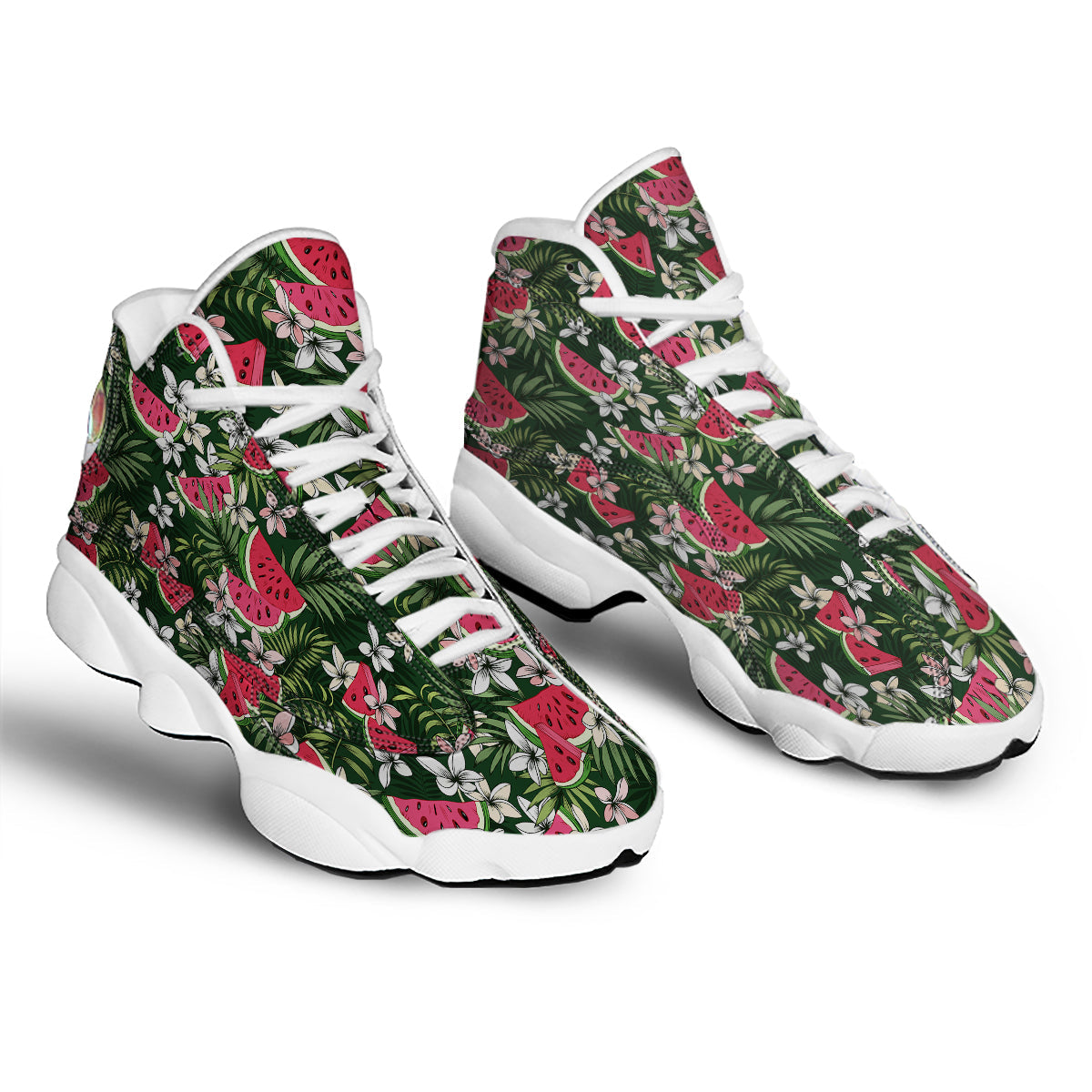 Watermelon Leaves Tropical Print Pattern White Basketball Shoes-grizzshop