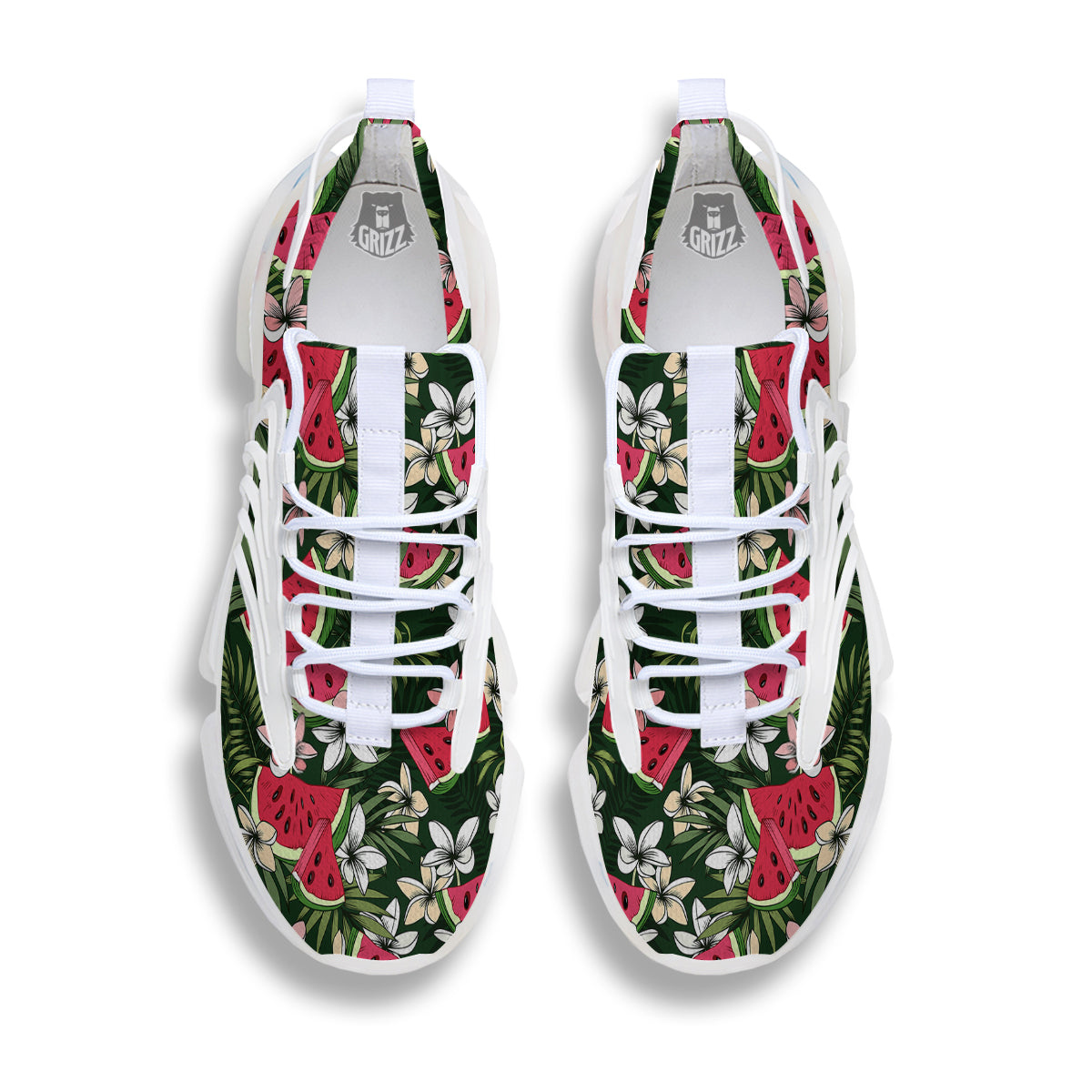 Watermelon Leaves Tropical Print Pattern White Gym Shoes-grizzshop