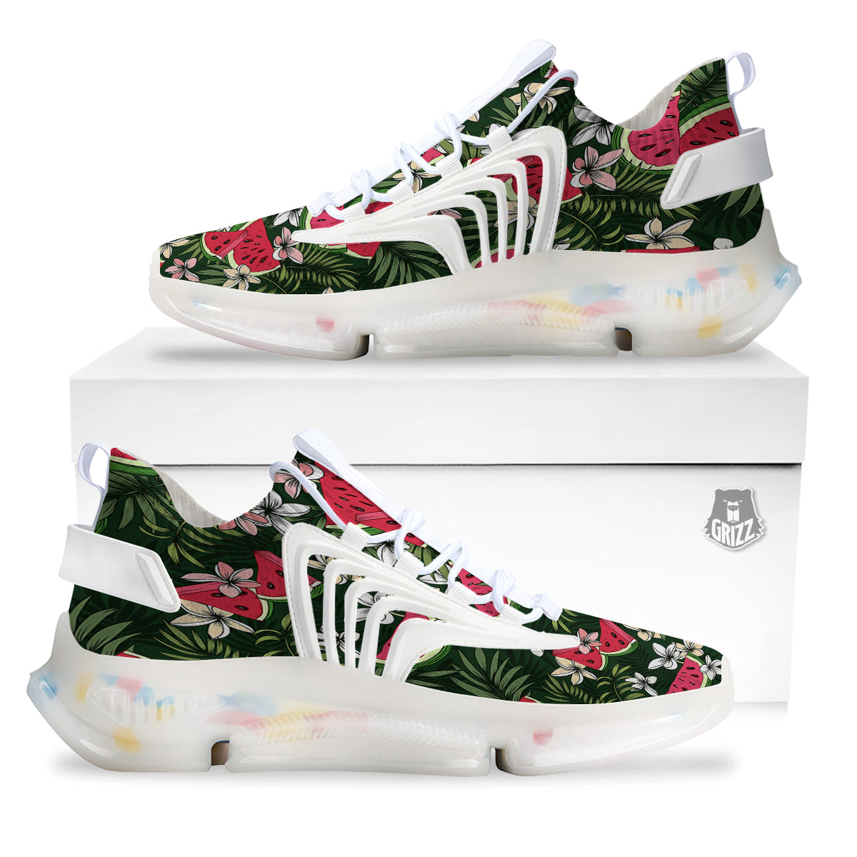 Watermelon Leaves Tropical Print Pattern White Gym Shoes-grizzshop