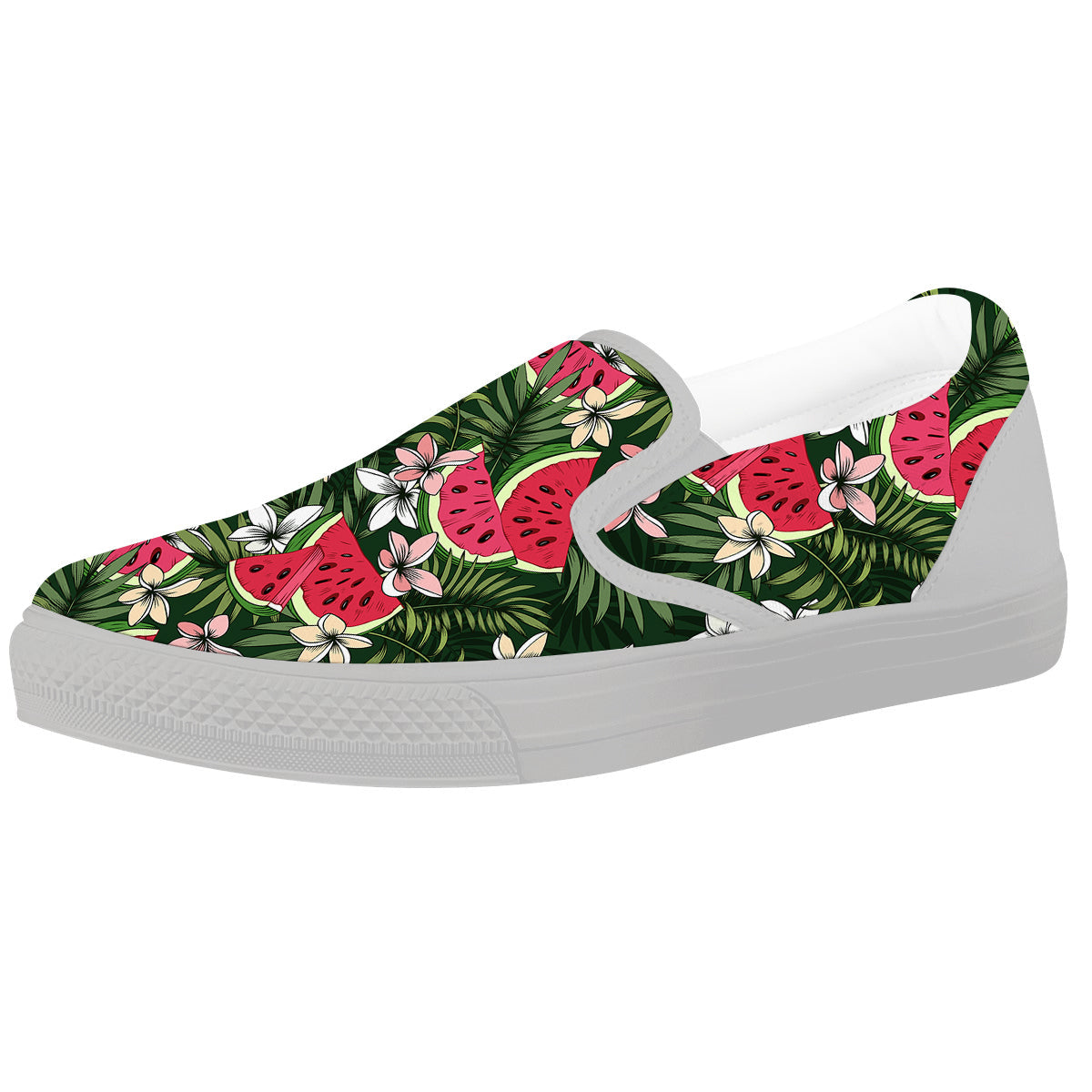 Watermelon Leaves Tropical Print Pattern White Slip On Shoes-grizzshop