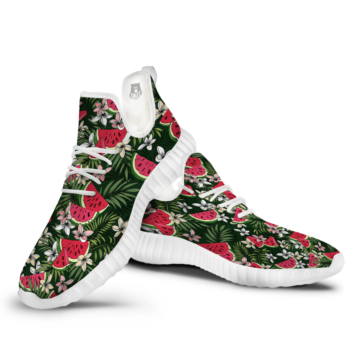 Watermelon Leaves Tropical Print Pattern White Walking Shoes-grizzshop