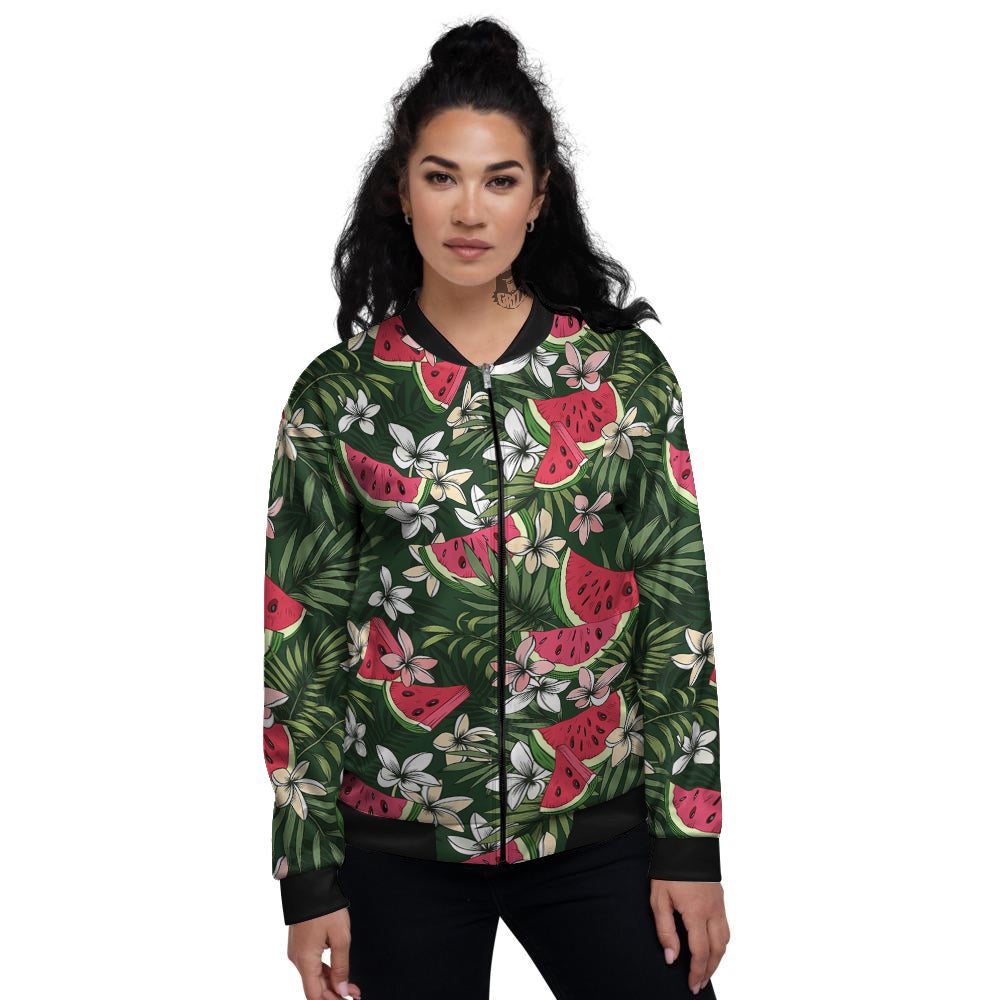 Watermelon Leaves Tropical Print Pattern Women's Bomber Jacket-grizzshop