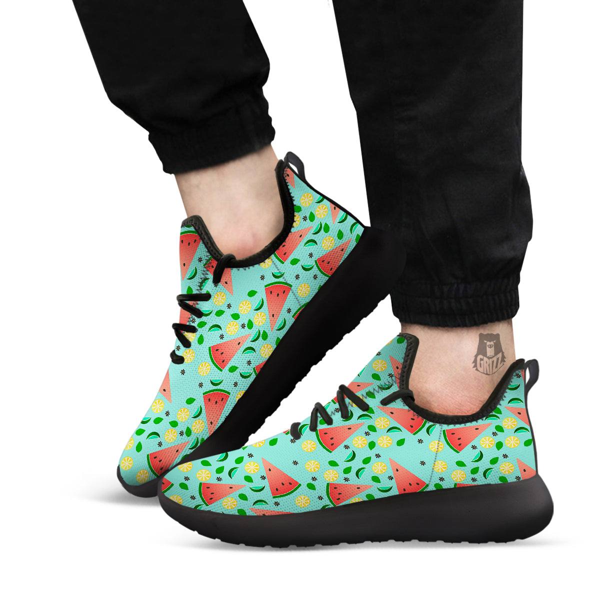 Watermelon Lime Green Print Pattern Black Athletic Shoes-grizzshop