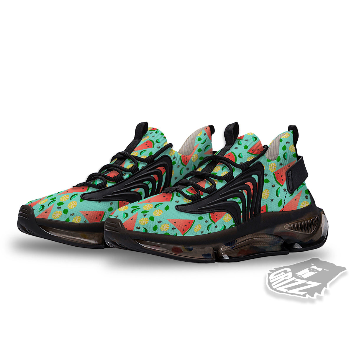 Watermelon Lime Green Print Pattern Black Gym Shoes-grizzshop
