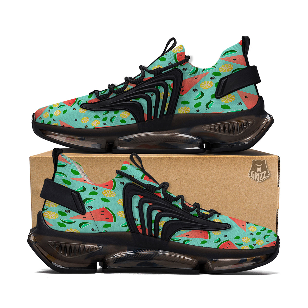Watermelon Lime Green Print Pattern Black Gym Shoes-grizzshop