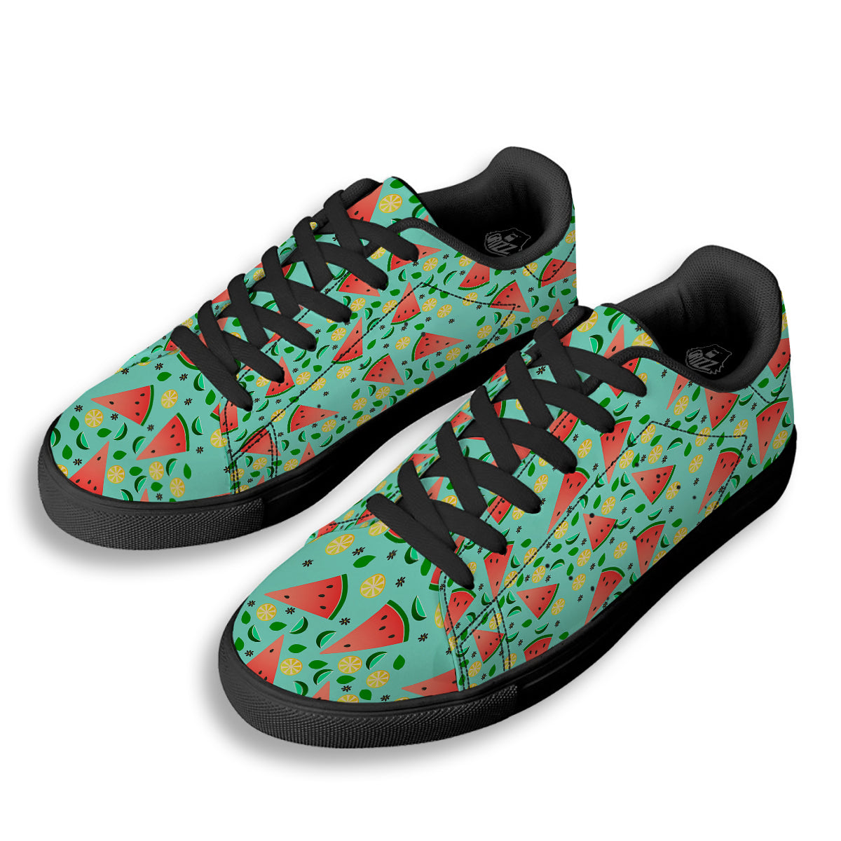 Watermelon Lime Green Print Pattern Black Low Top Sneakers-grizzshop