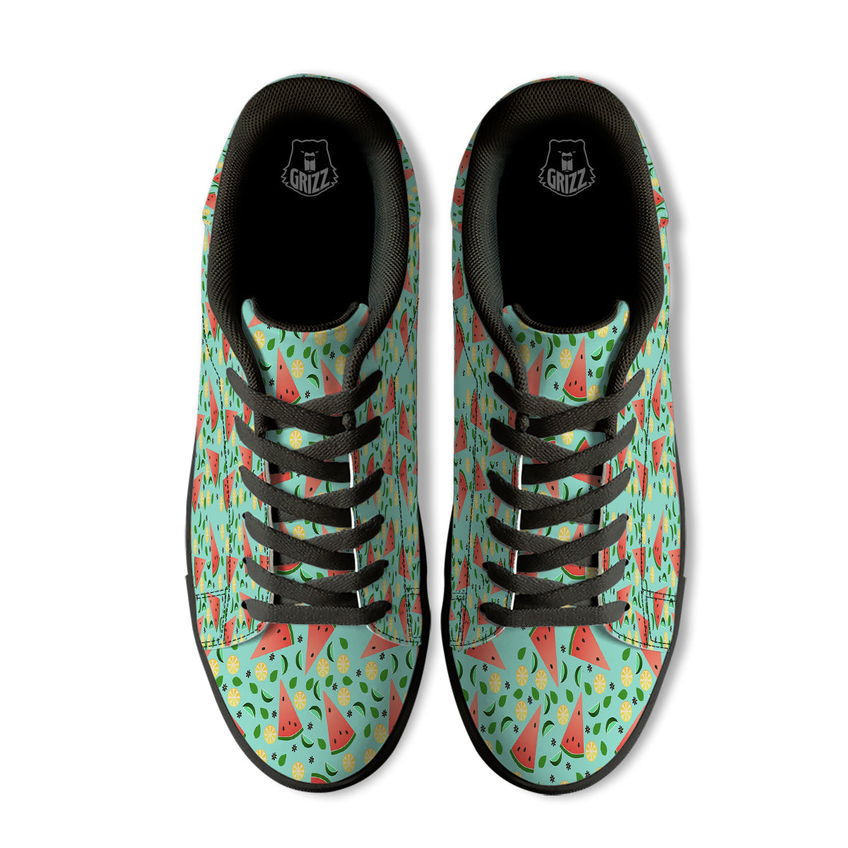 Watermelon Lime Green Print Pattern Black Low Top Sneakers-grizzshop