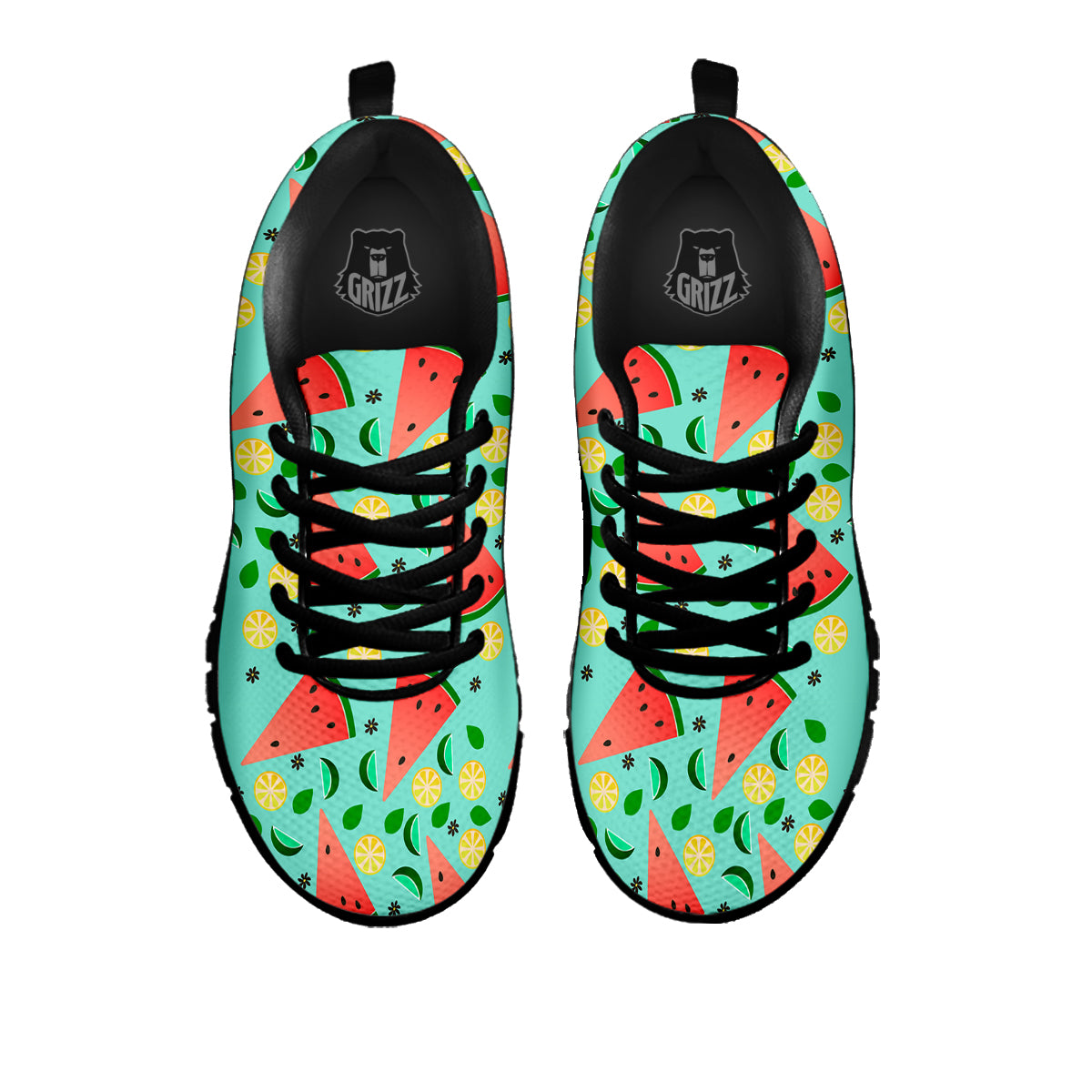 Watermelon Lime Green Print Pattern Black Sneaker-grizzshop