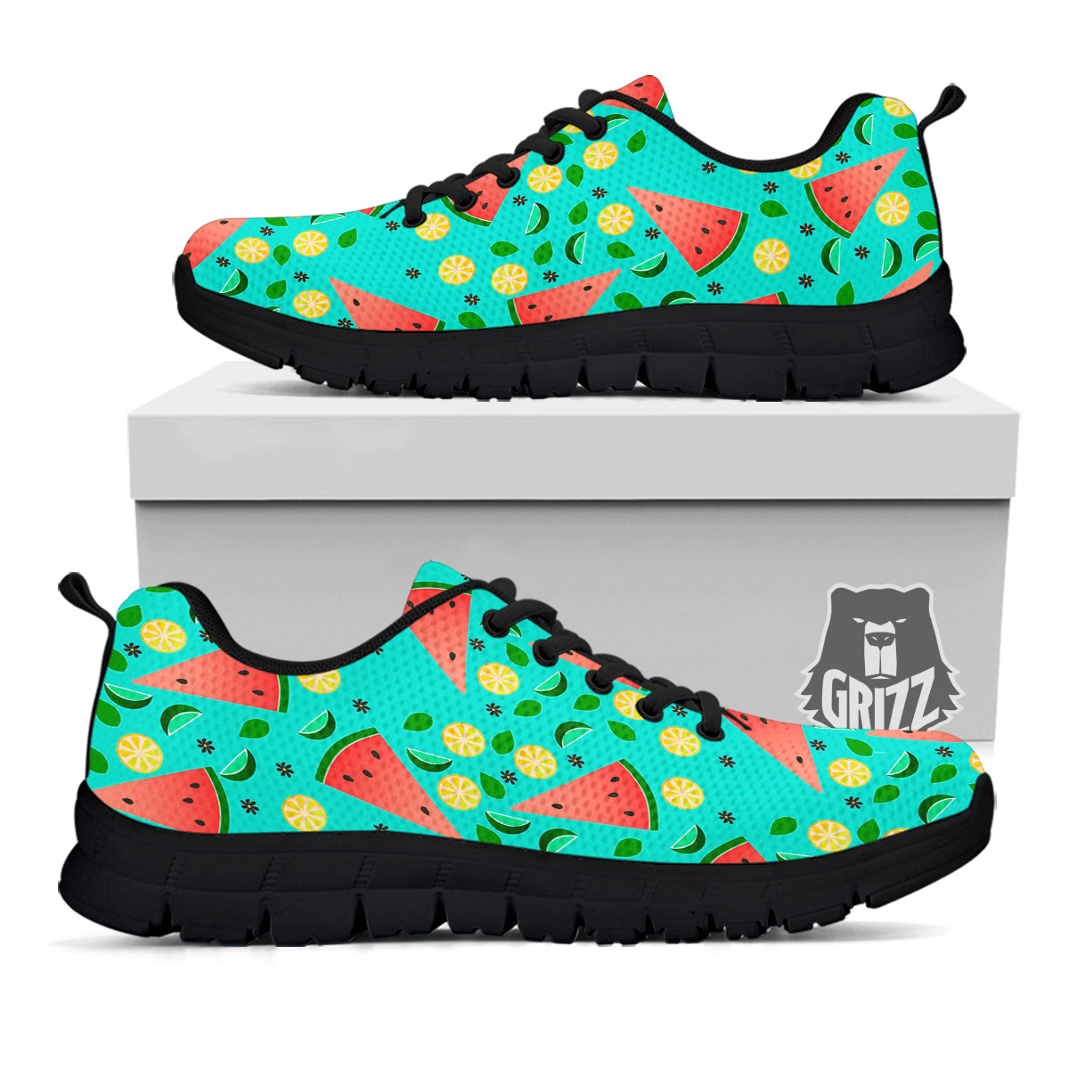 Watermelon Lime Green Print Pattern Black Sneaker-grizzshop