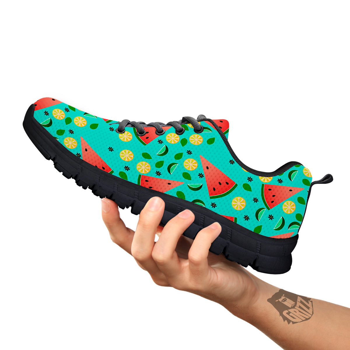 Watermelon Lime Green Print Pattern Black Sneaker-grizzshop