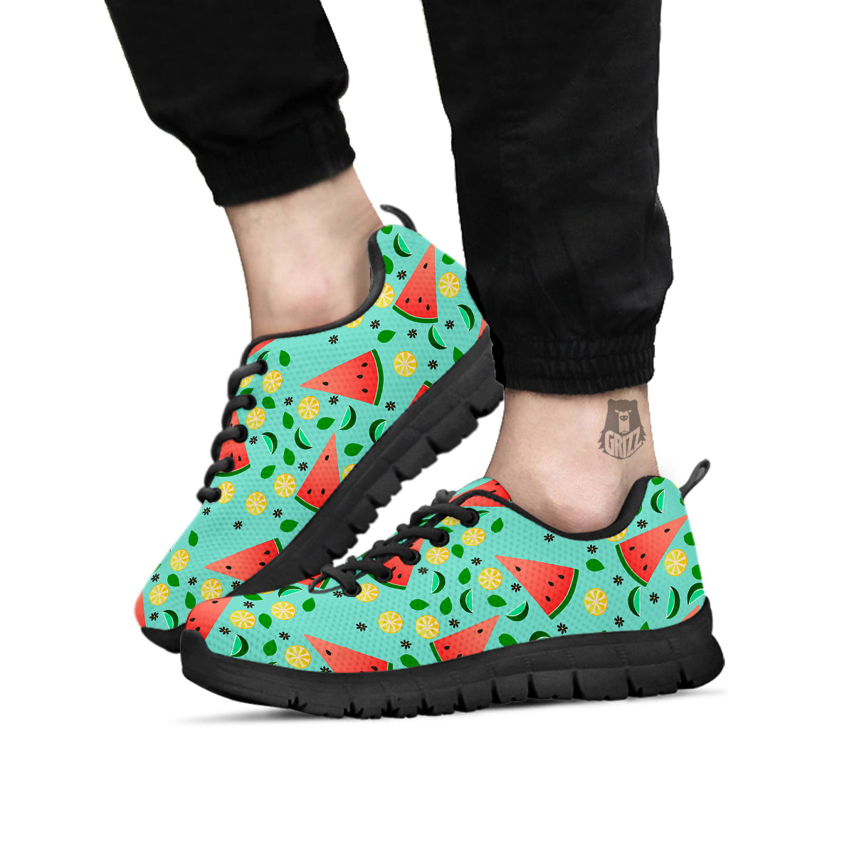 Watermelon Lime Green Print Pattern Black Sneaker-grizzshop