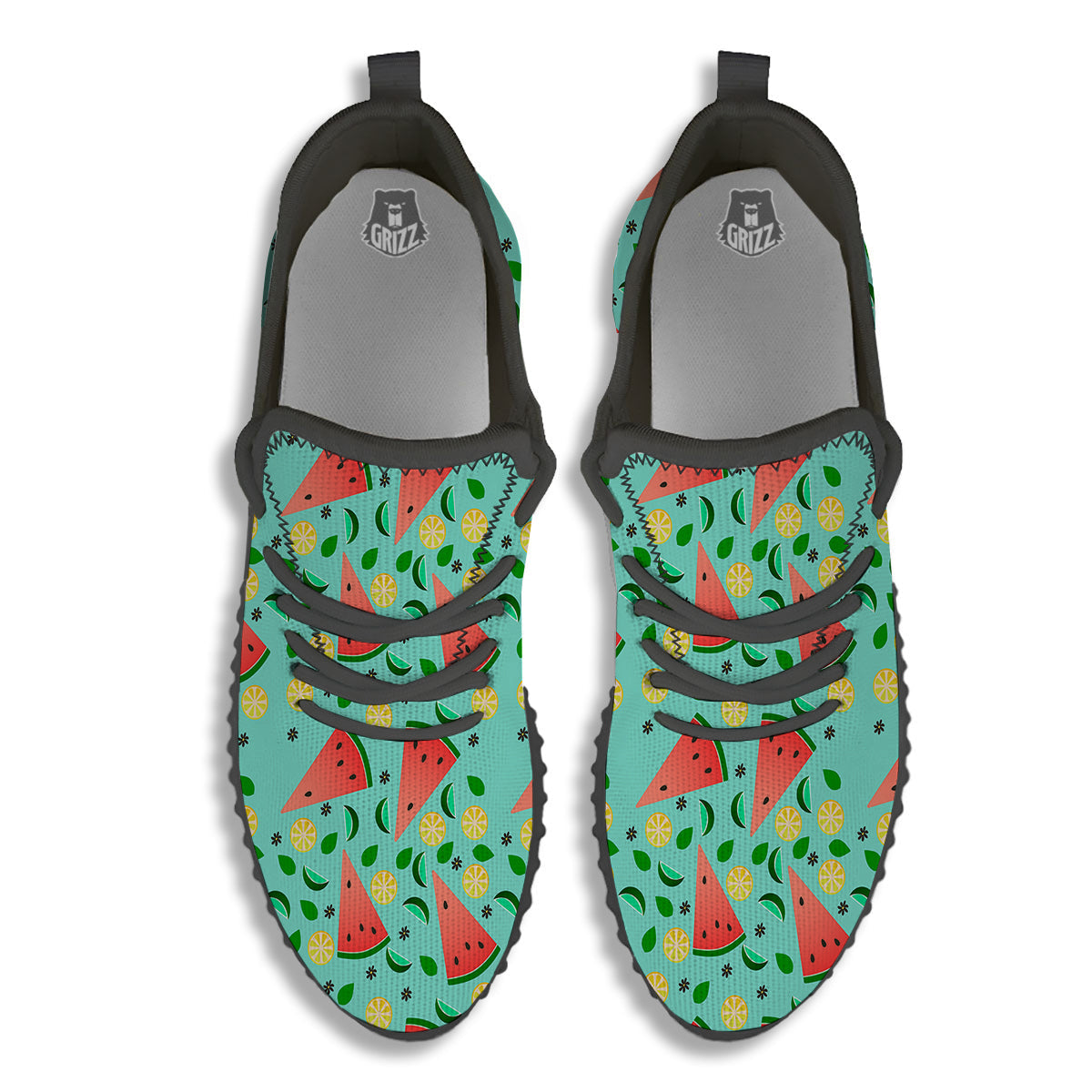 Watermelon Lime Green Print Pattern Black Walking Shoes-grizzshop