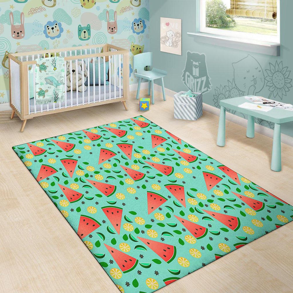 Watermelon Lime Green Print Pattern Floor Mat-grizzshop