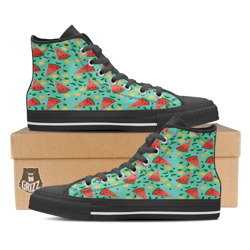 Watermelon Lime Green Print Pattern High Top Shoes-grizzshop