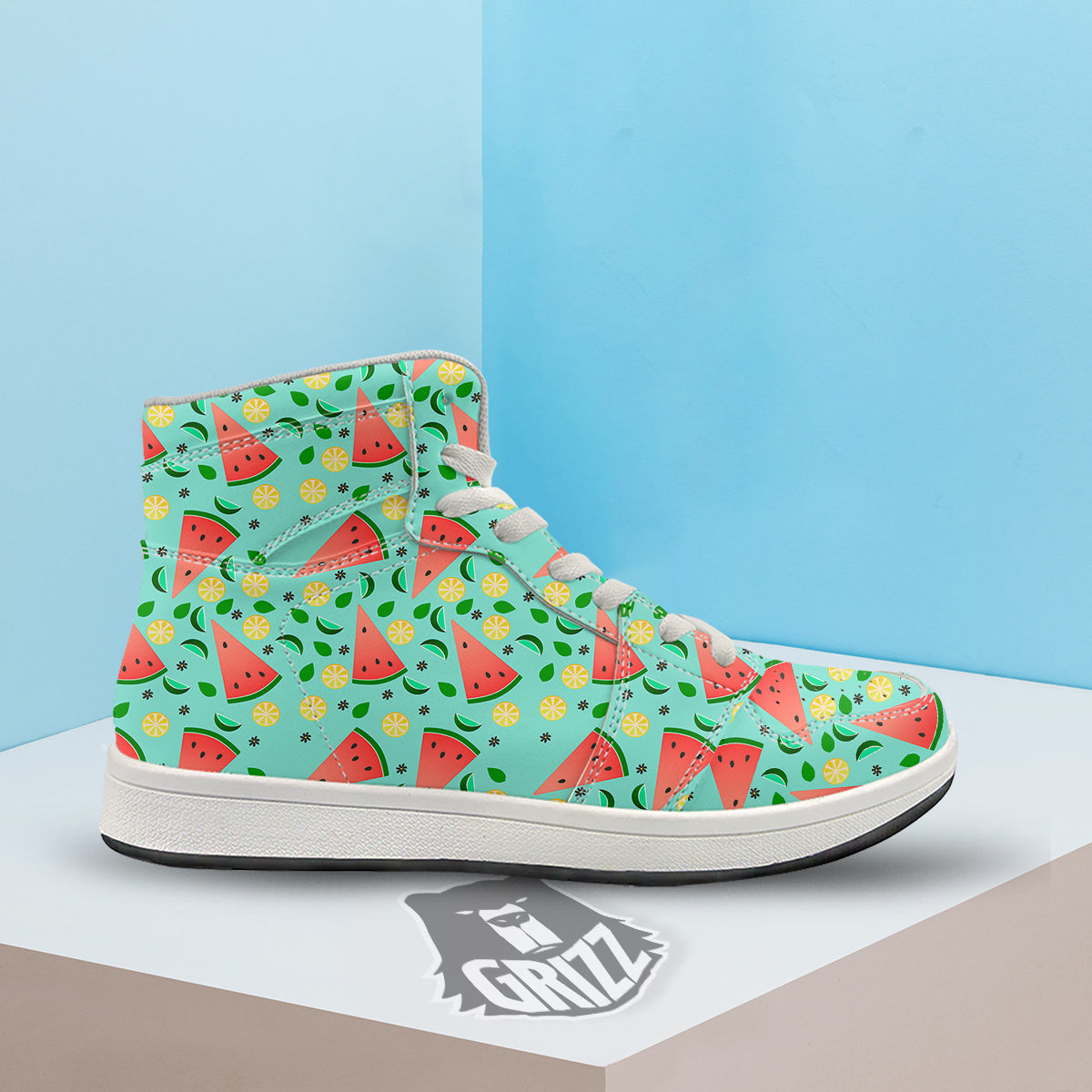 Watermelon Lime Green Print Pattern High Top Sneakers-grizzshop