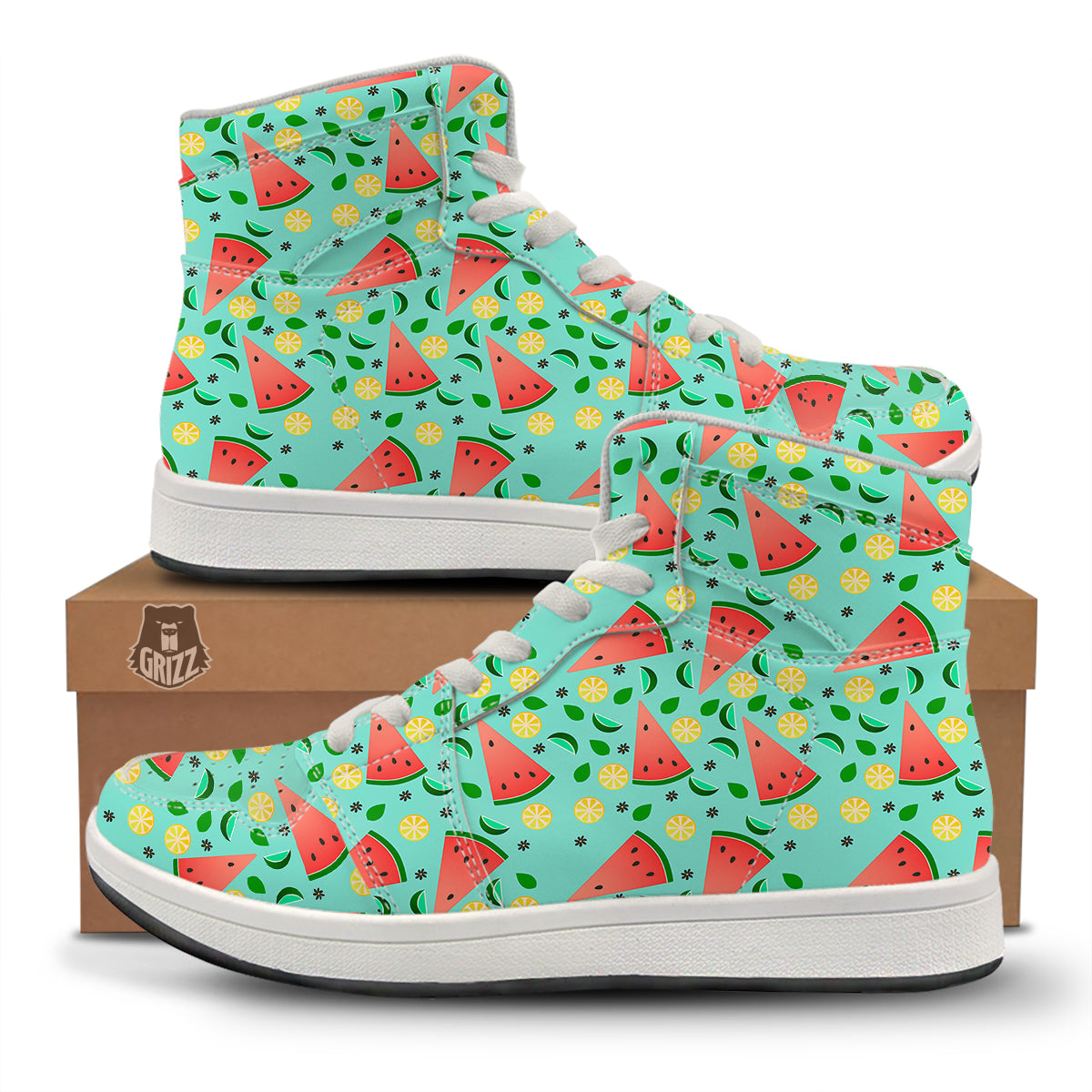Watermelon Lime Green Print Pattern High Top Sneakers-grizzshop