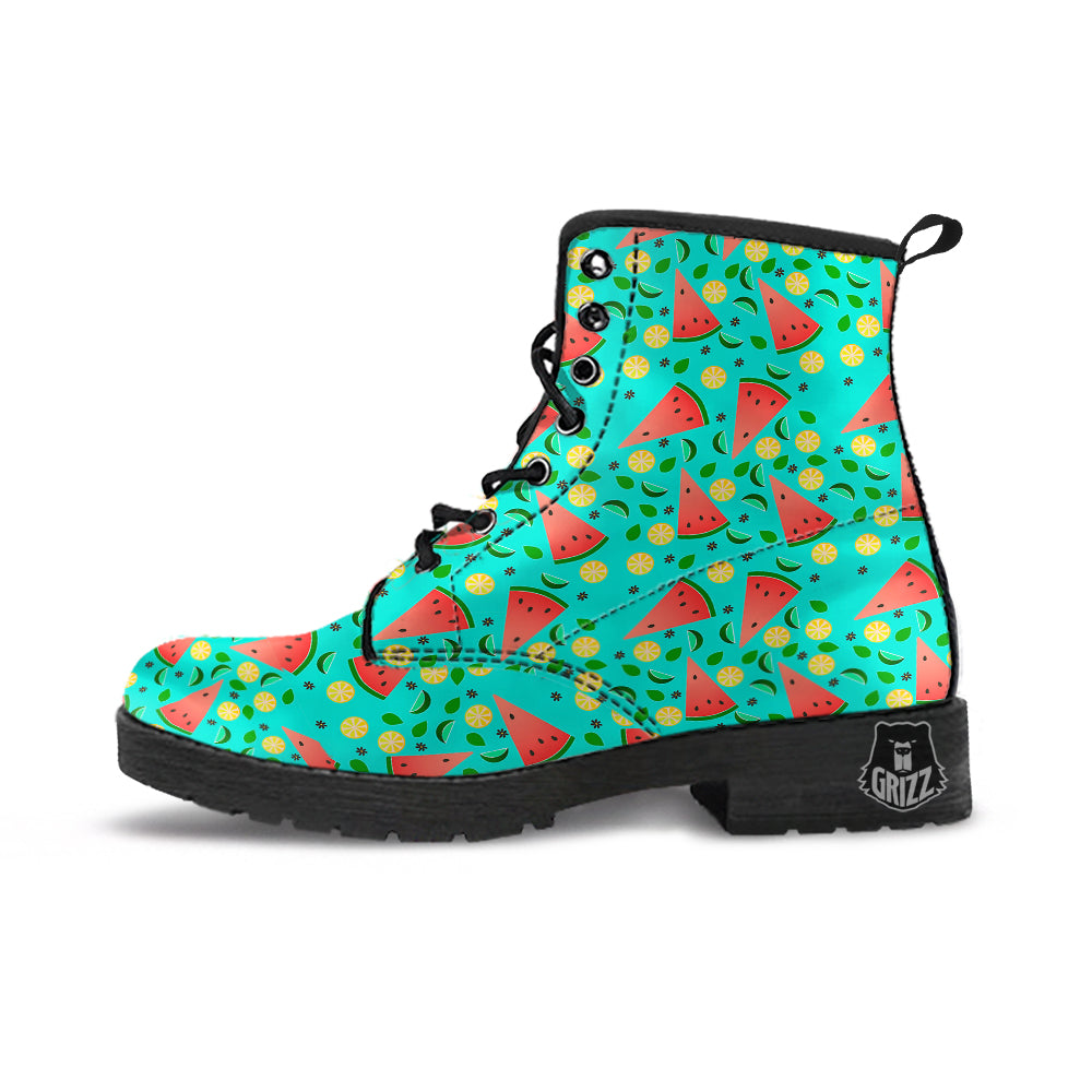 Watermelon Lime Green Print Pattern Leather Boots-grizzshop