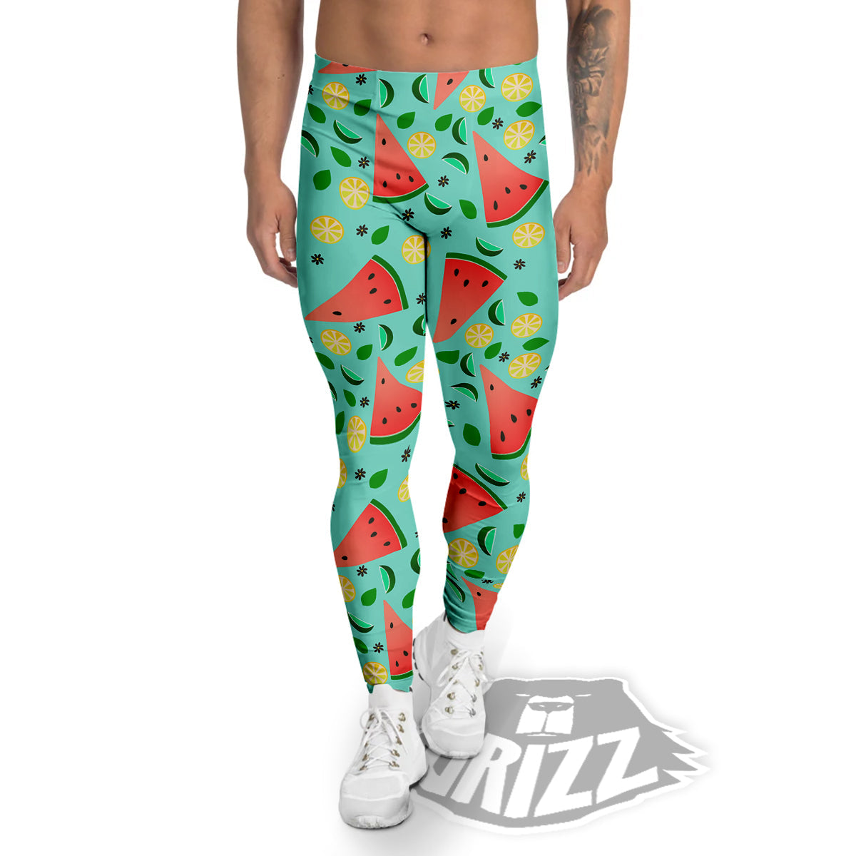 Watermelon Lime Green Print Pattern Men's Leggings-grizzshop