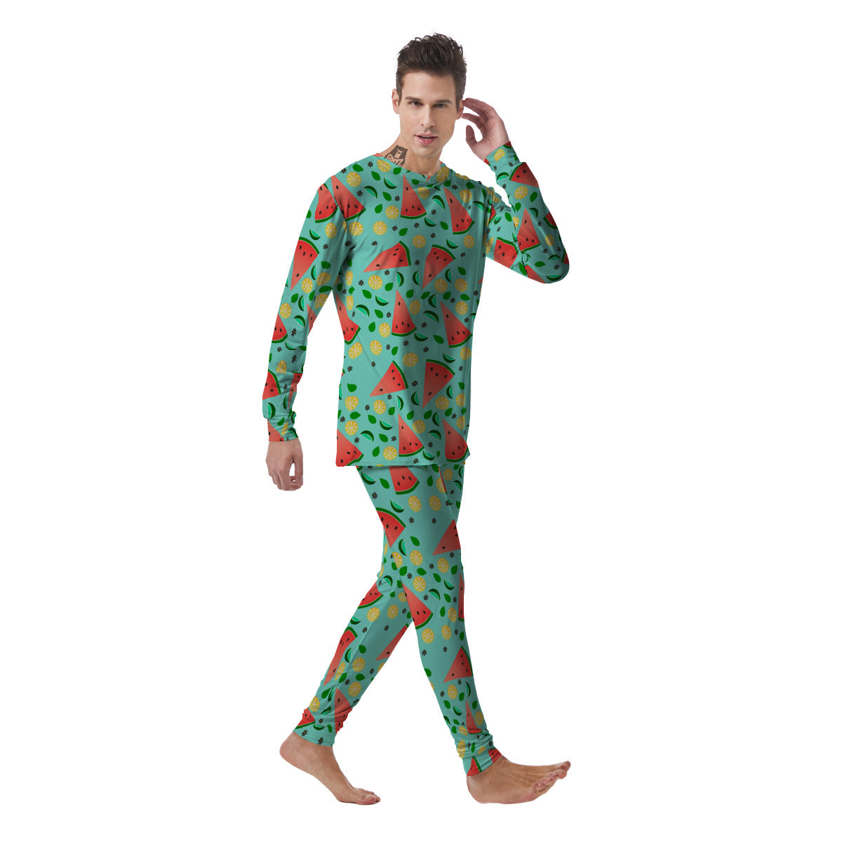 Watermelon Lime Green Print Pattern Men's Pajamas-grizzshop