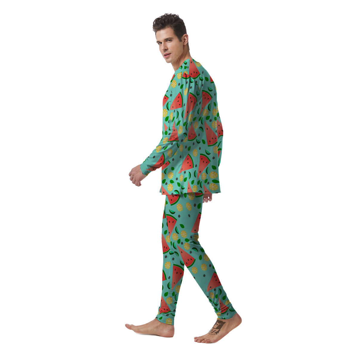 Watermelon Lime Green Print Pattern Men's Pajamas-grizzshop