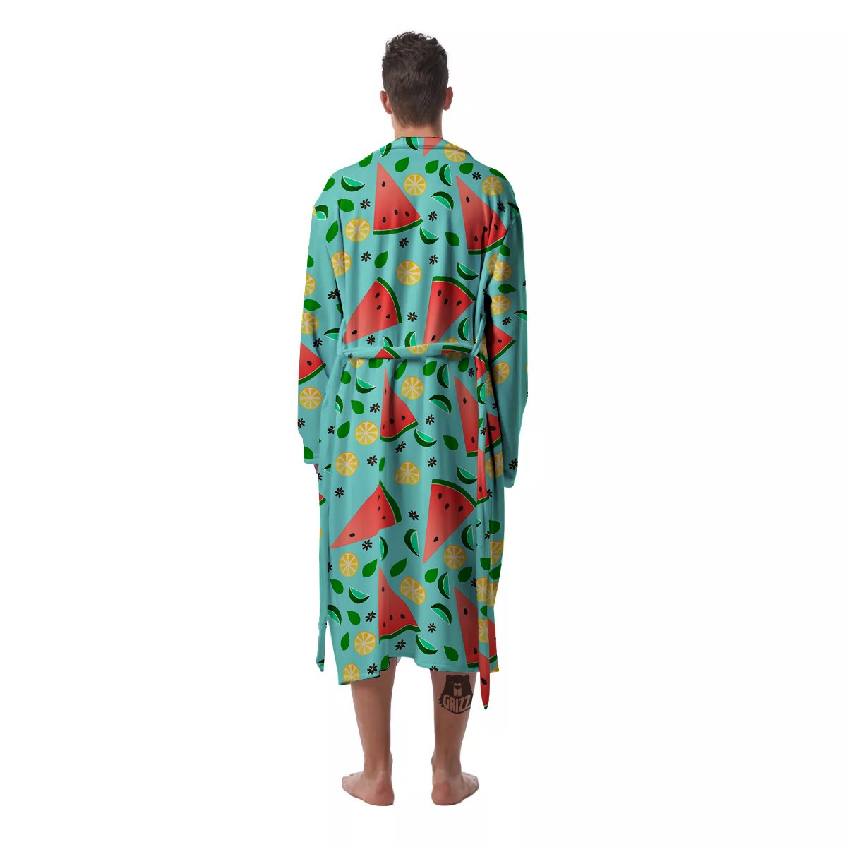 Watermelon Lime Green Print Pattern Men's Robe-grizzshop