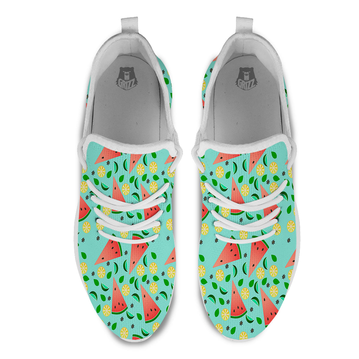Watermelon Lime Green Print Pattern White Athletic Shoes-grizzshop