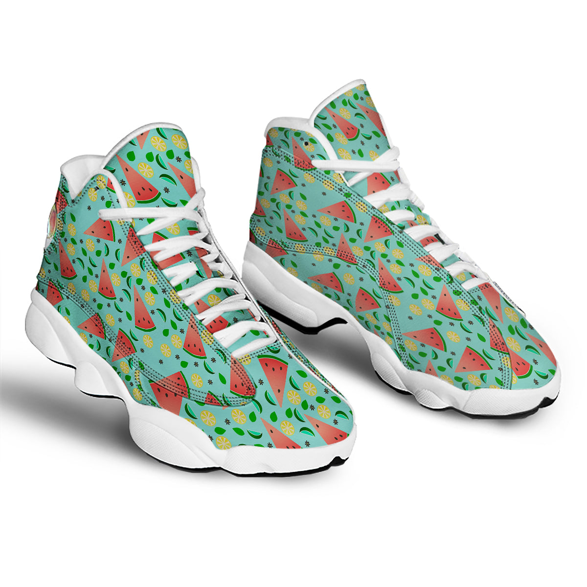 Watermelon Lime Green Print Pattern White Basketball Shoes-grizzshop