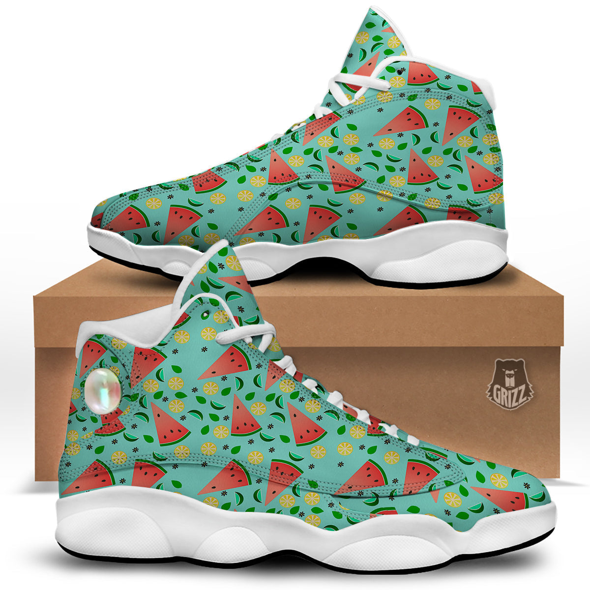 Watermelon Lime Green Print Pattern White Basketball Shoes-grizzshop