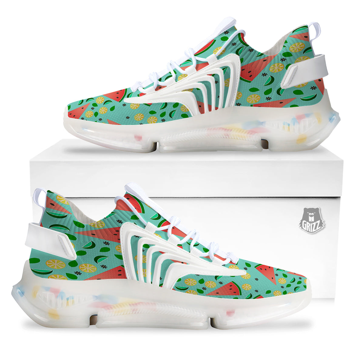 Watermelon Lime Green Print Pattern White Gym Shoes-grizzshop