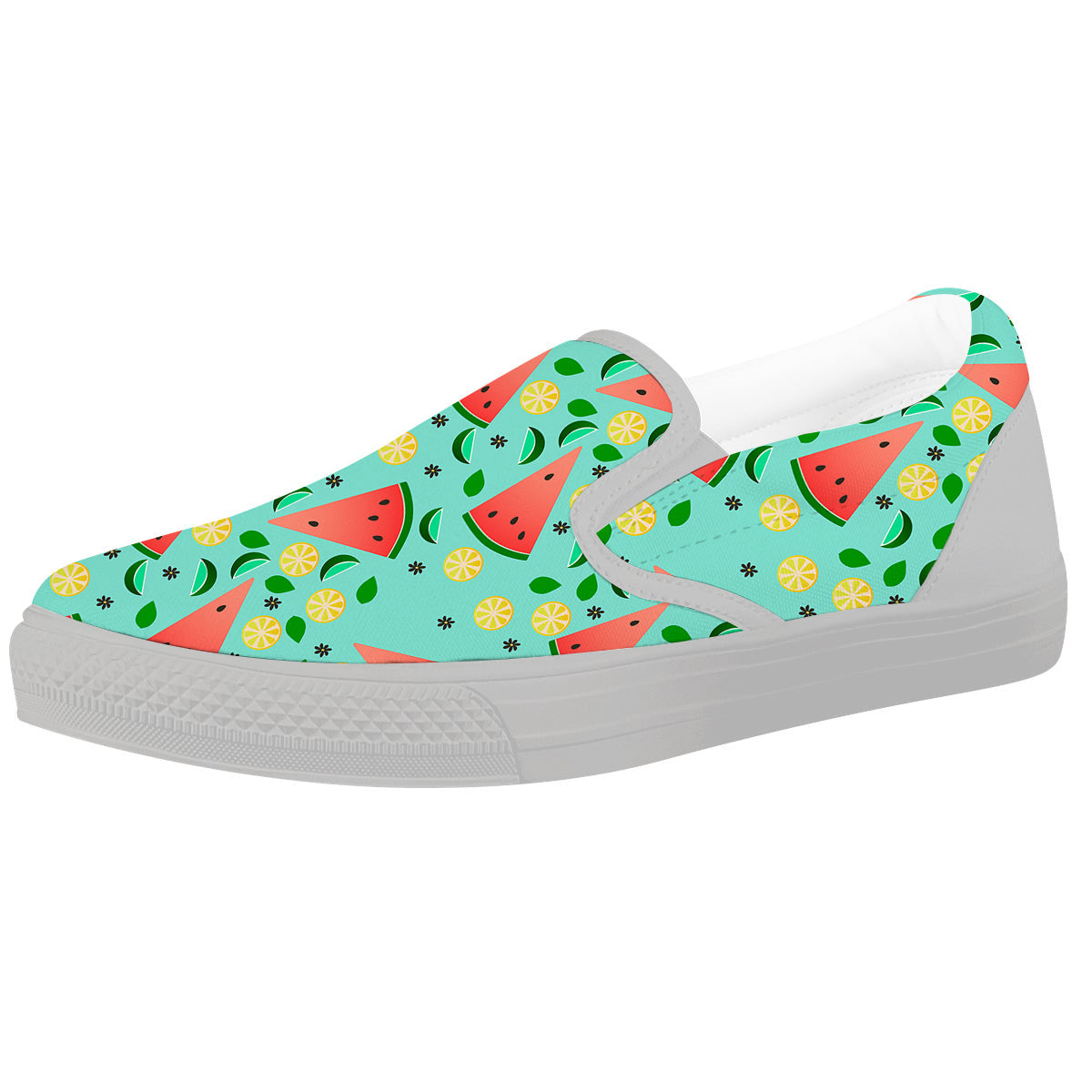 Watermelon Lime Green Print Pattern White Slip On Shoes-grizzshop