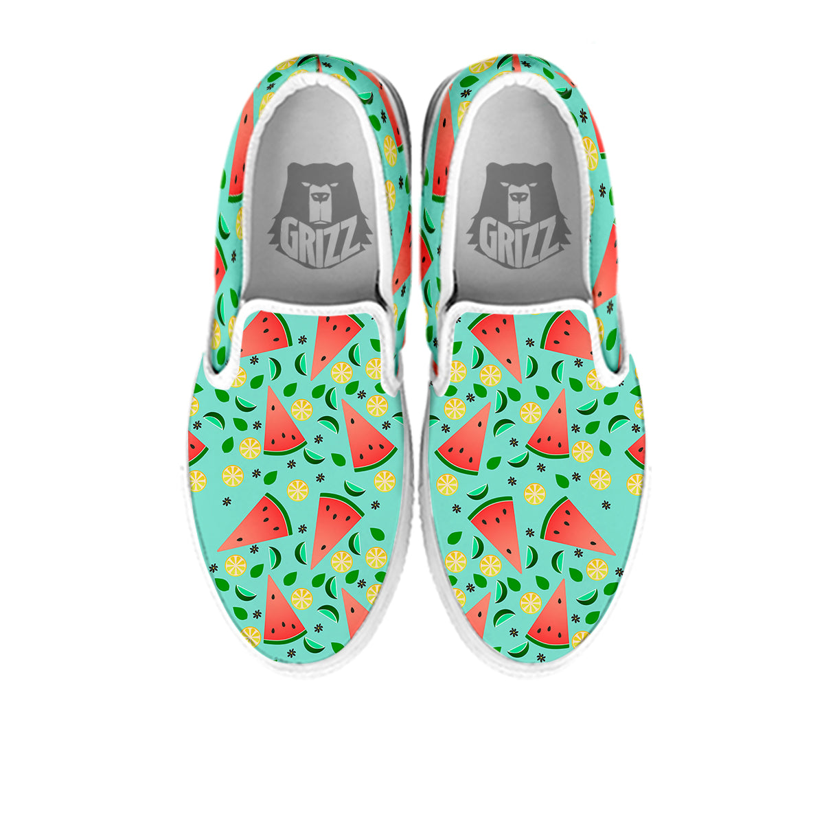 Watermelon Lime Green Print Pattern White Slip On Shoes-grizzshop