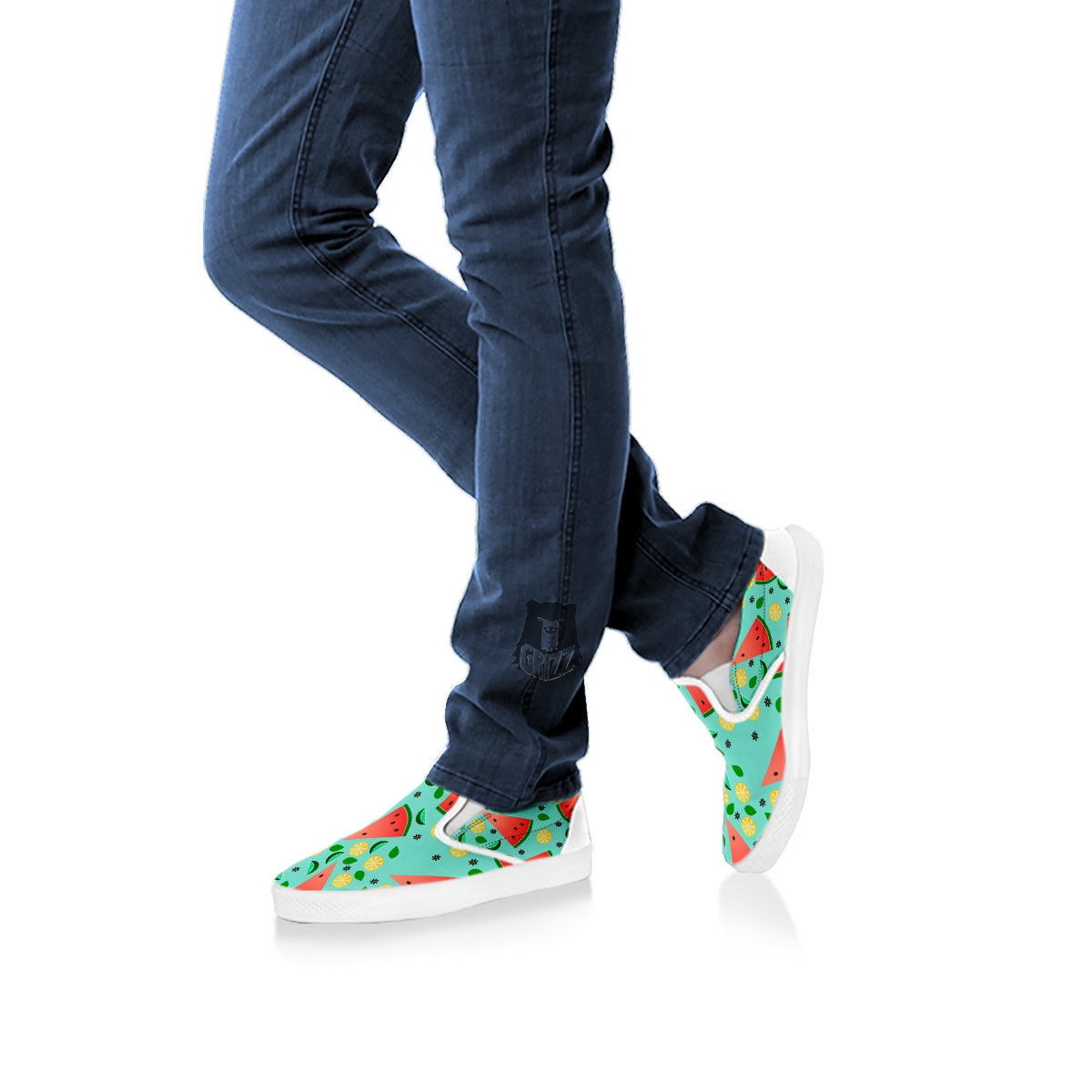 Watermelon Lime Green Print Pattern White Slip On Shoes-grizzshop