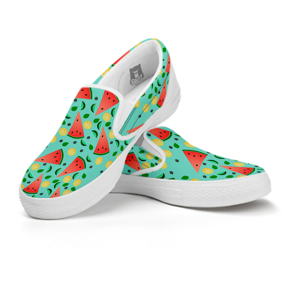 Watermelon Lime Green Print Pattern White Slip On Shoes-grizzshop
