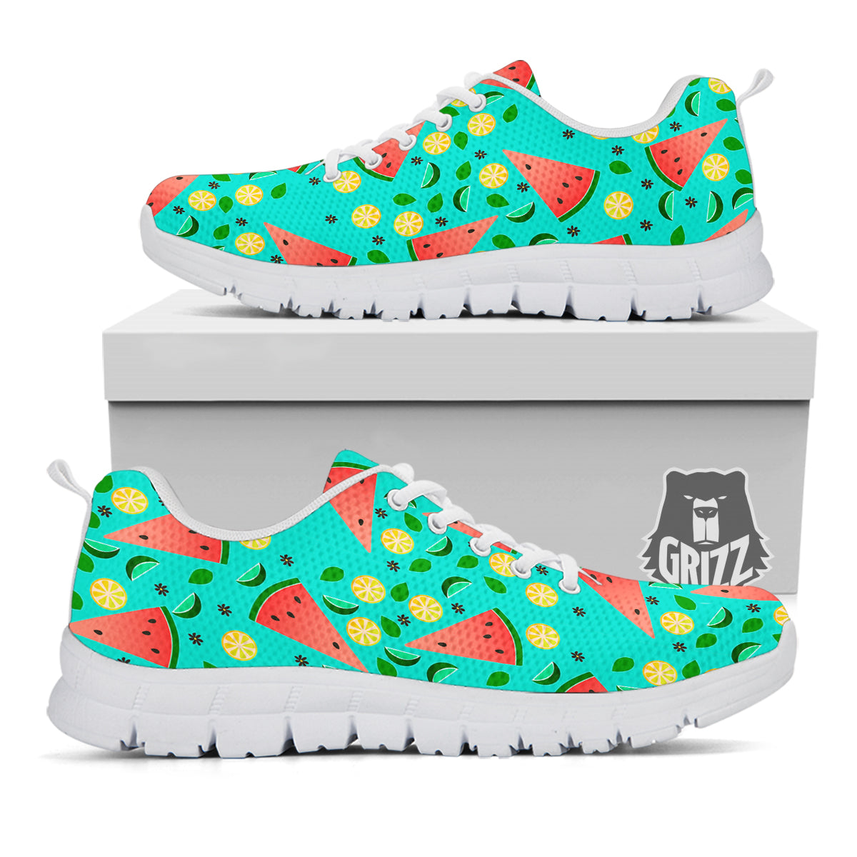 Watermelon Lime Green Print Pattern White Sneaker-grizzshop