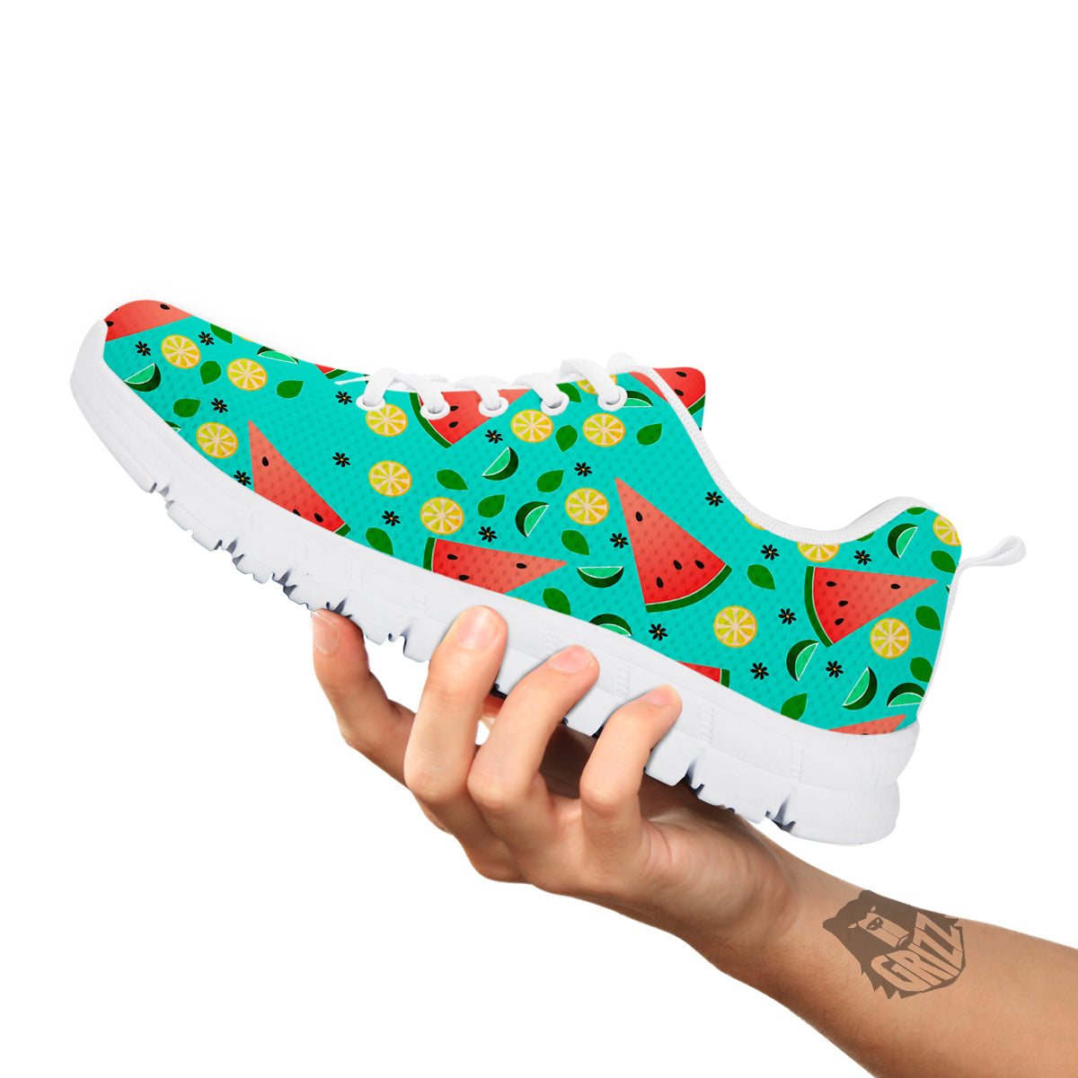 Watermelon Lime Green Print Pattern White Sneaker-grizzshop