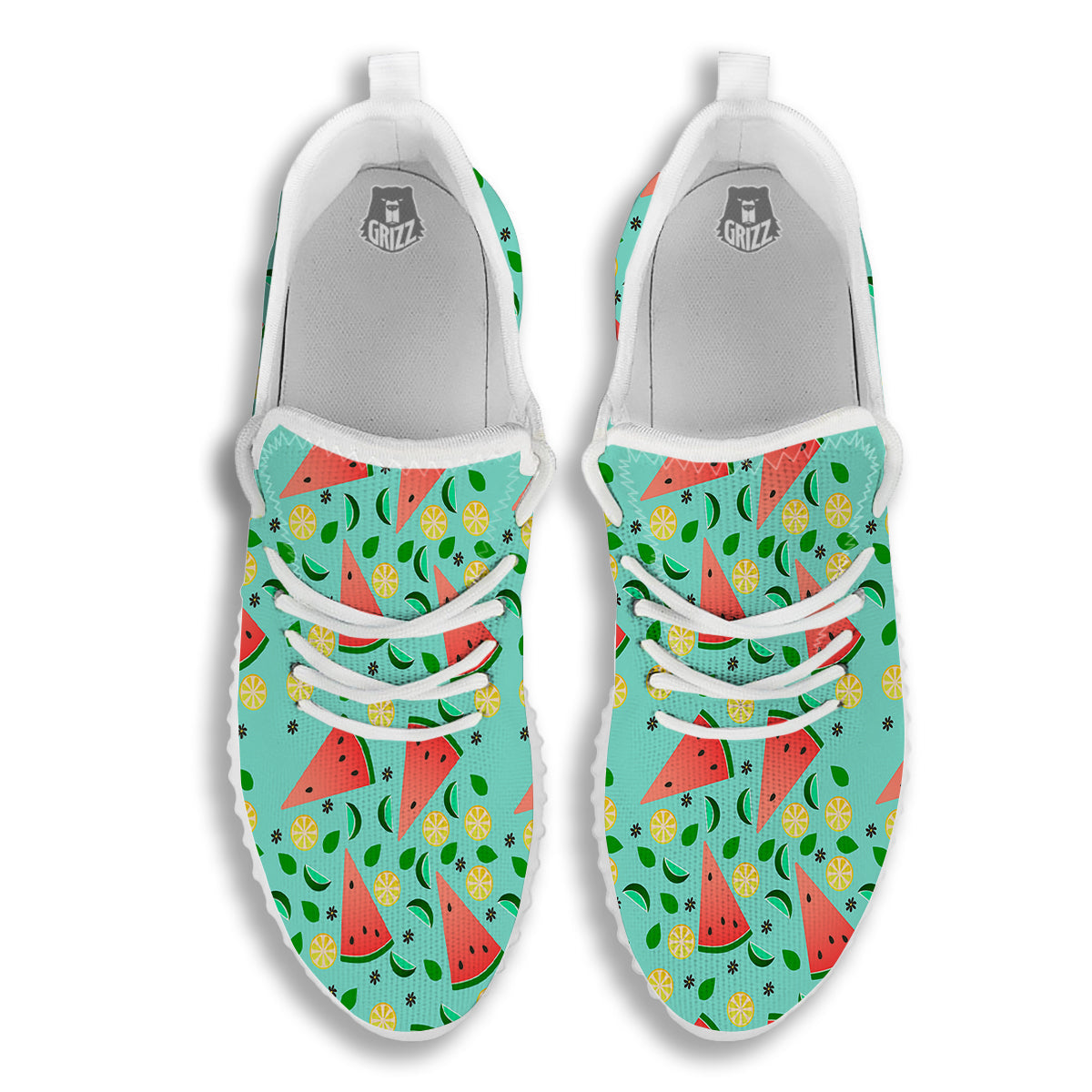 Watermelon Lime Green Print Pattern White Walking Shoes-grizzshop