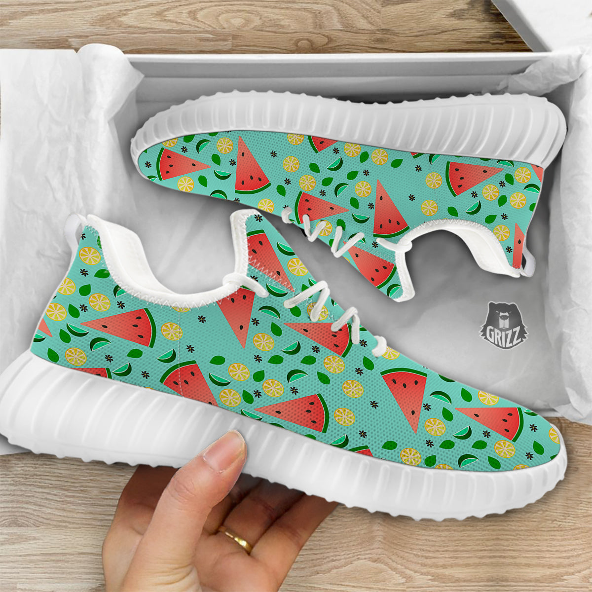 Watermelon Lime Green Print Pattern White Walking Shoes-grizzshop