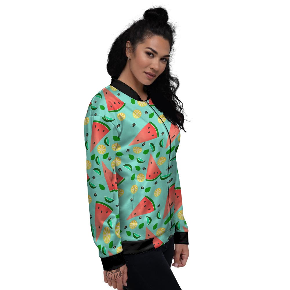 Watermelon Lime Green Print Pattern Women's Bomber Jacket-grizzshop