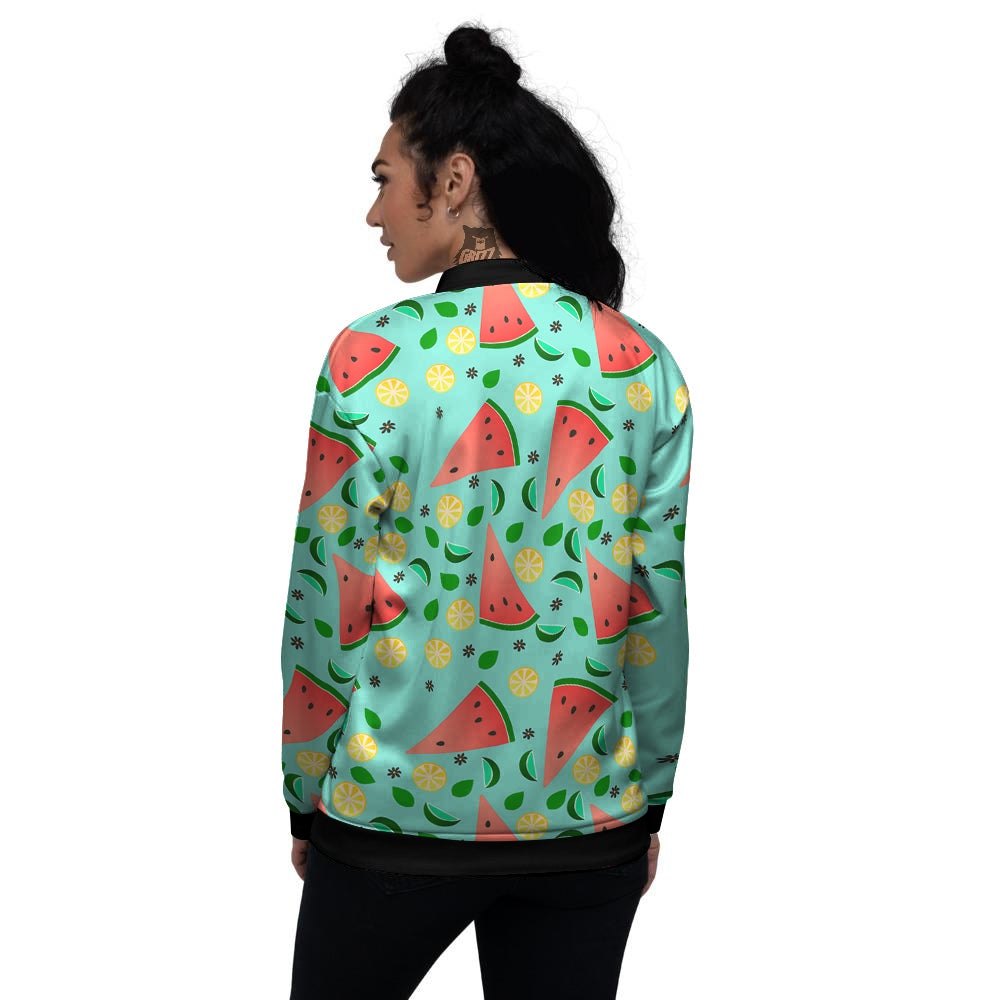 Watermelon Lime Green Print Pattern Women's Bomber Jacket-grizzshop