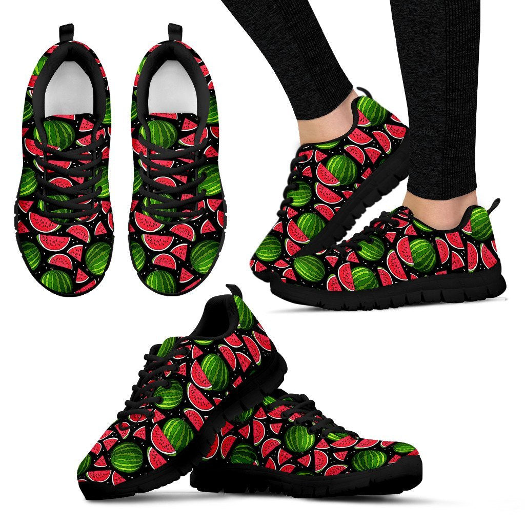 Watermelon Piece Black Pattern Print Black Sneaker Shoes For Men Women-grizzshop