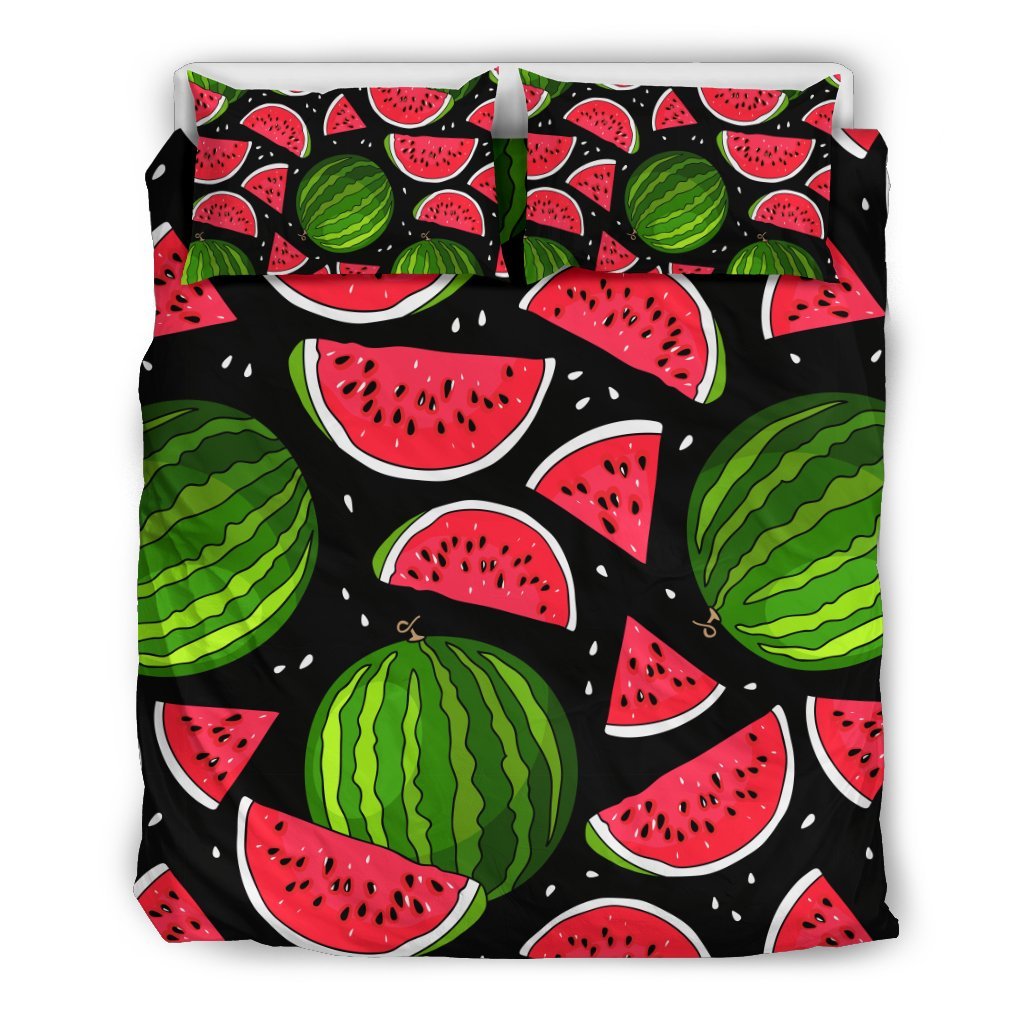 Watermelon Piece Black Pattern Print Duvet Cover Bedding Set-grizzshop
