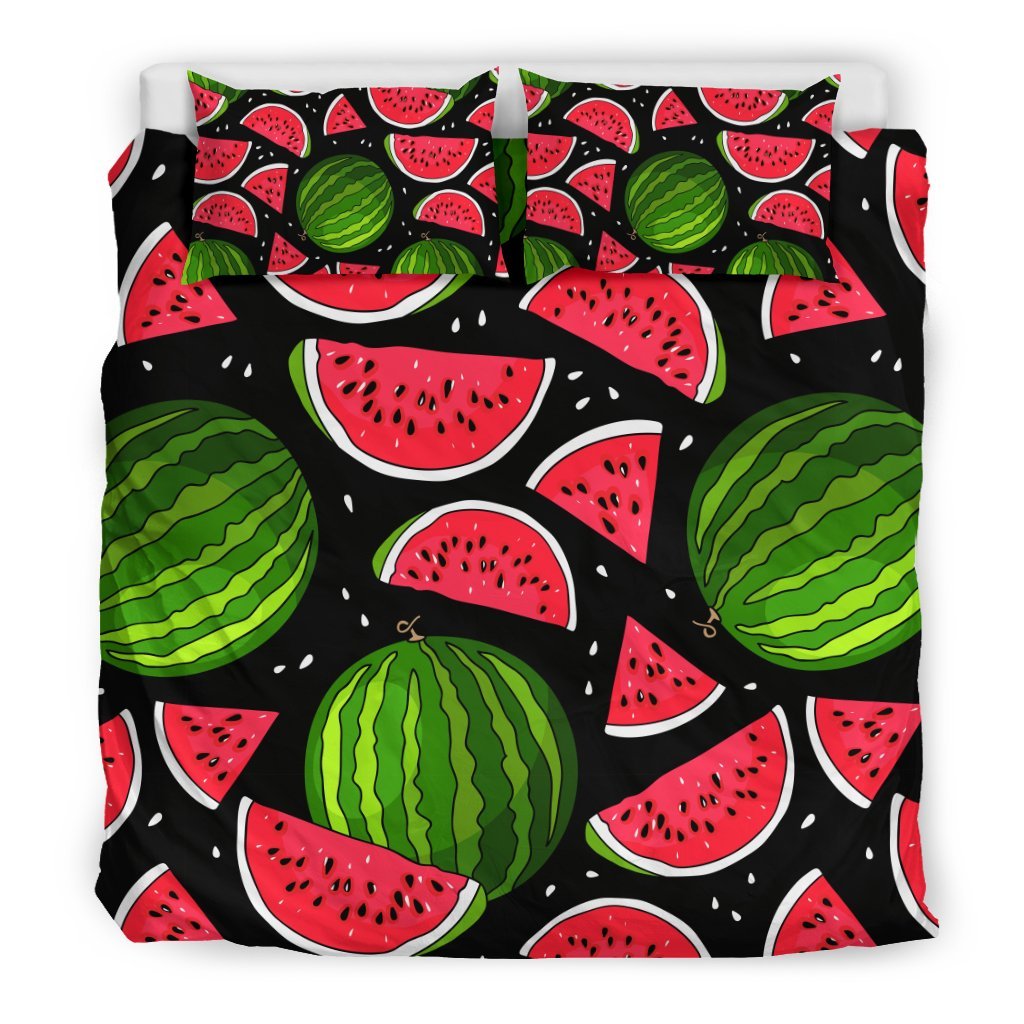 Watermelon Piece Black Pattern Print Duvet Cover Bedding Set-grizzshop
