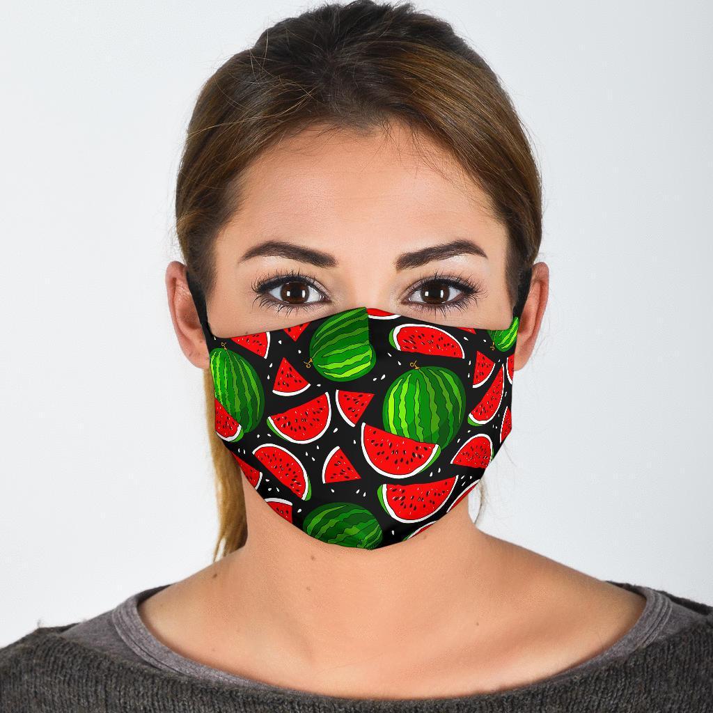 Watermelon Piece Black Pattern Print Face Mask-grizzshop