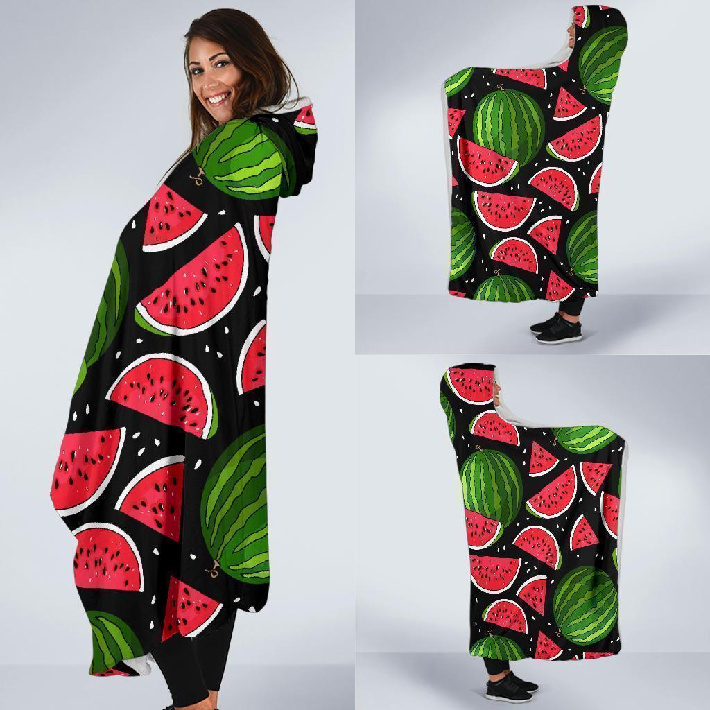 Watermelon Piece Black Pattern Print Hooded Blanket-grizzshop