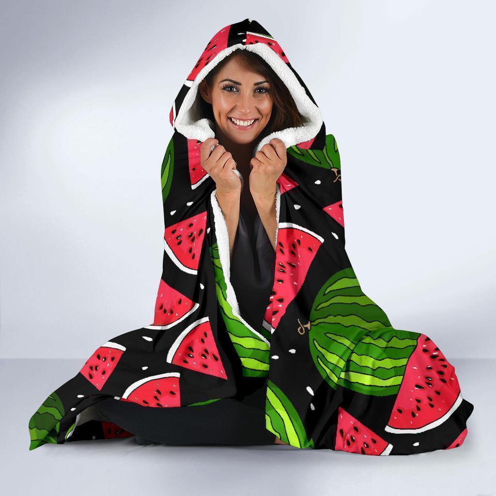 Watermelon Piece Black Pattern Print Hooded Blanket-grizzshop