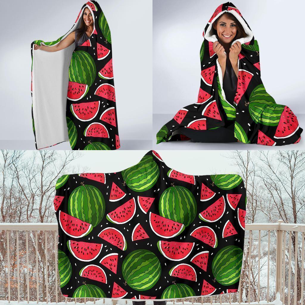 Watermelon Piece Black Pattern Print Hooded Blanket-grizzshop