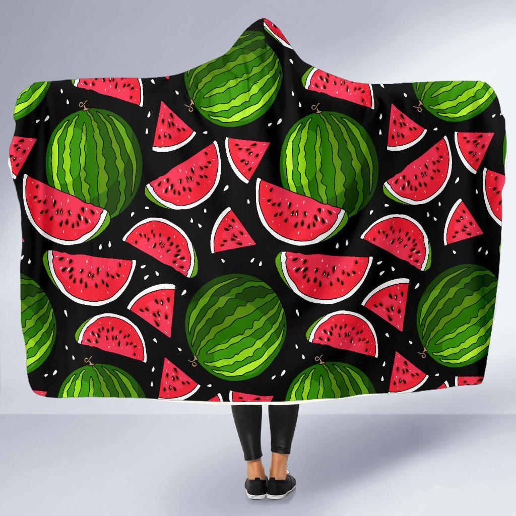 Watermelon Piece Black Pattern Print Hooded Blanket-grizzshop