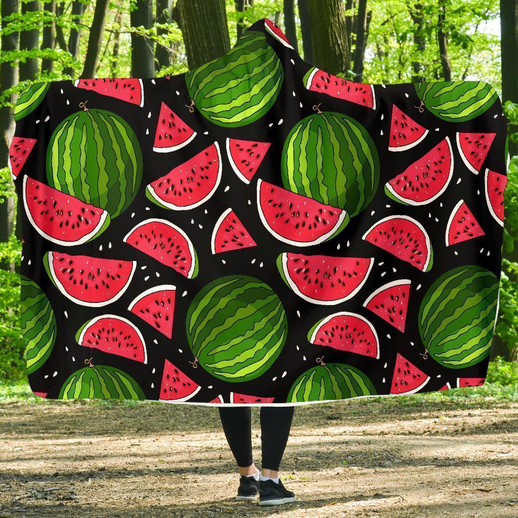 Watermelon Piece Black Pattern Print Hooded Blanket-grizzshop