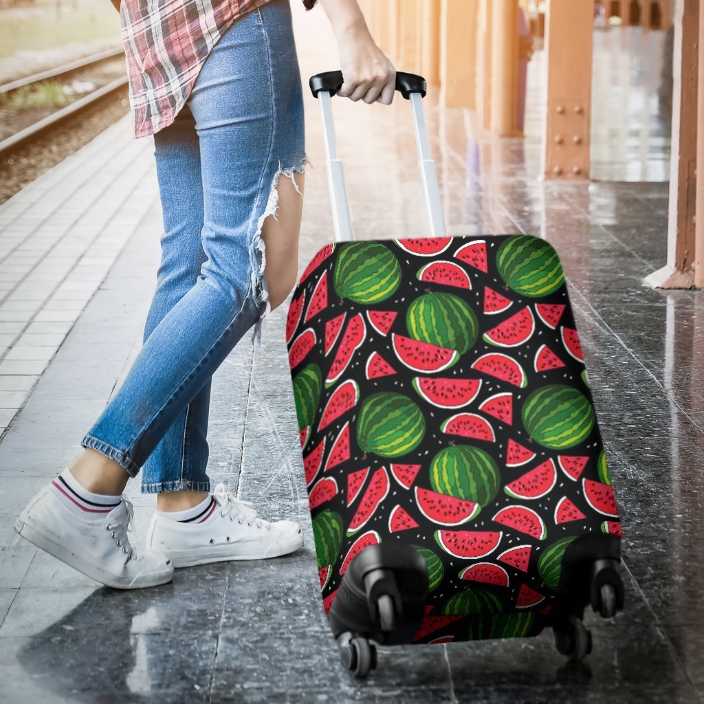 Watermelon Piece Black Pattern Print Luggage Cover Protector-grizzshop